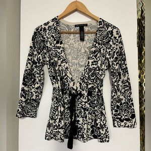 Silk Marina Luna Black & white blazer cardigan 1/2 sleeve top floral pattern